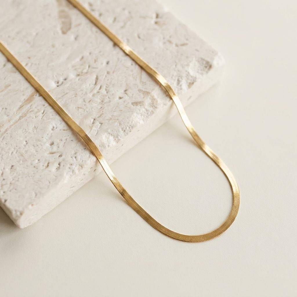 Gold Herringbone Chain Necklace