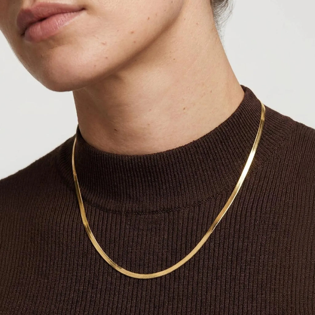 Gold Herringbone Chain Necklace