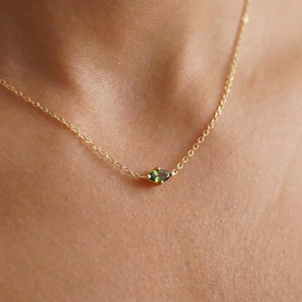 Personalized Dainty Marquise Birthstone Necklace
