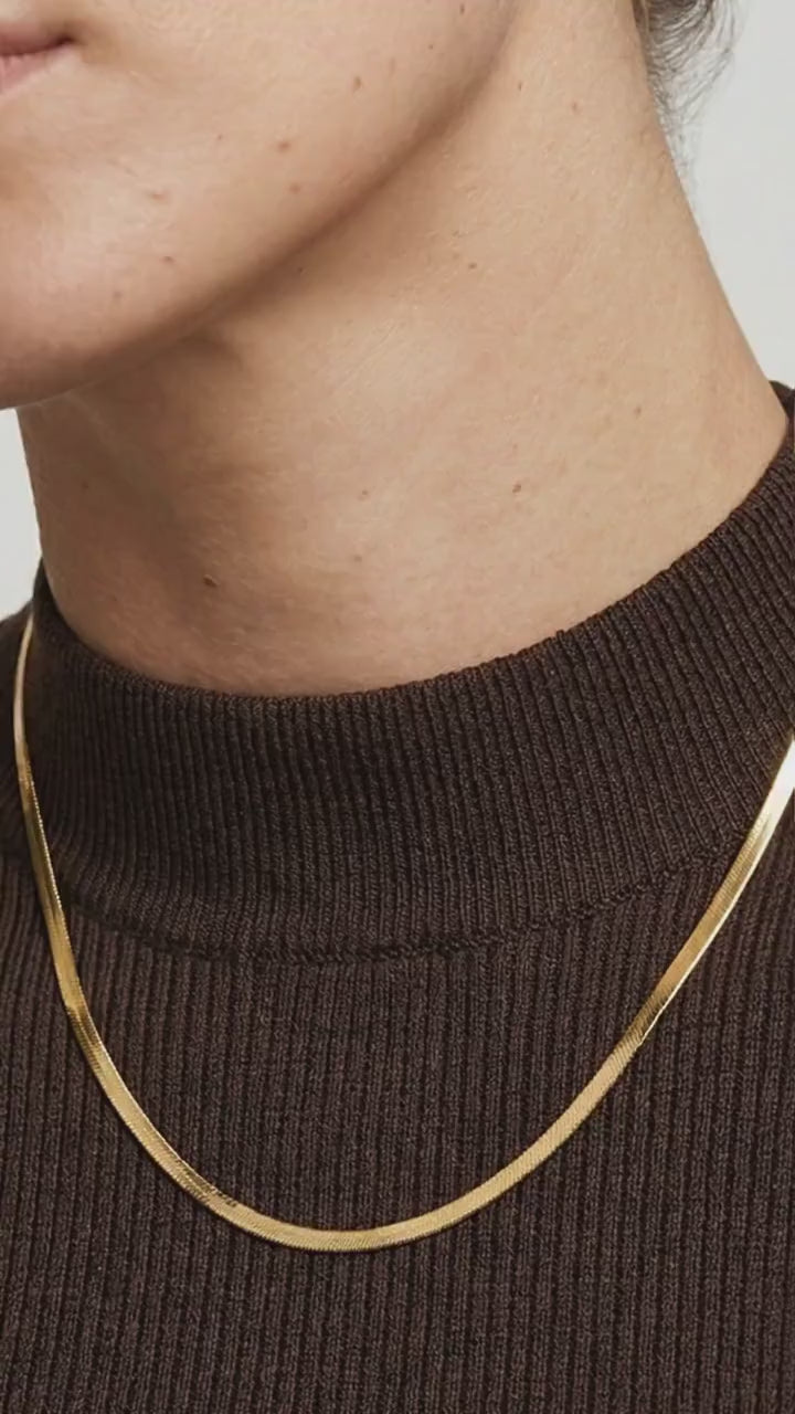 Gold Herringbone Chain Necklace