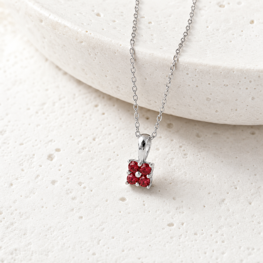 Personalized Flower Birthstone Pendant Necklace
