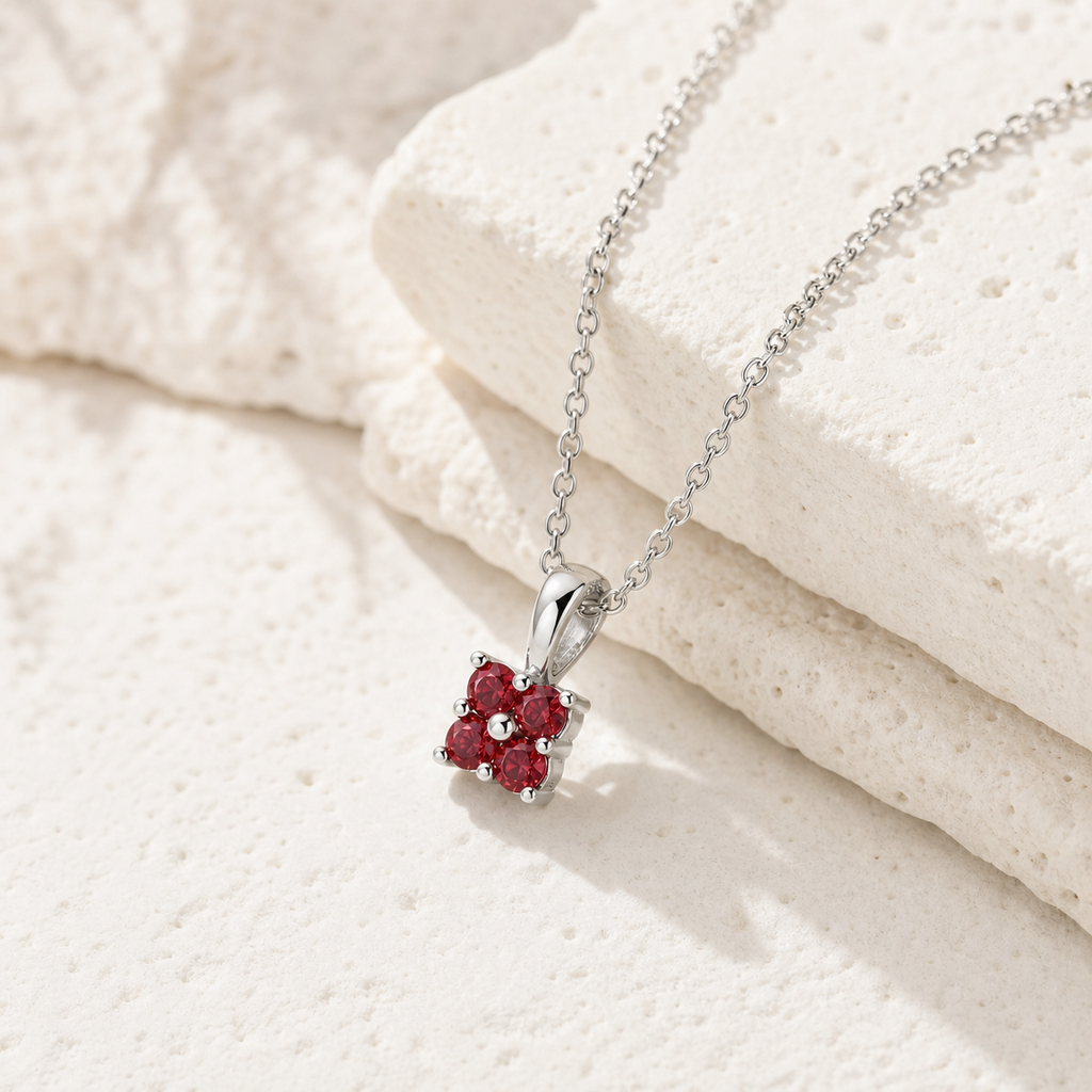 Personalized Flower Birthstone Pendant Necklace