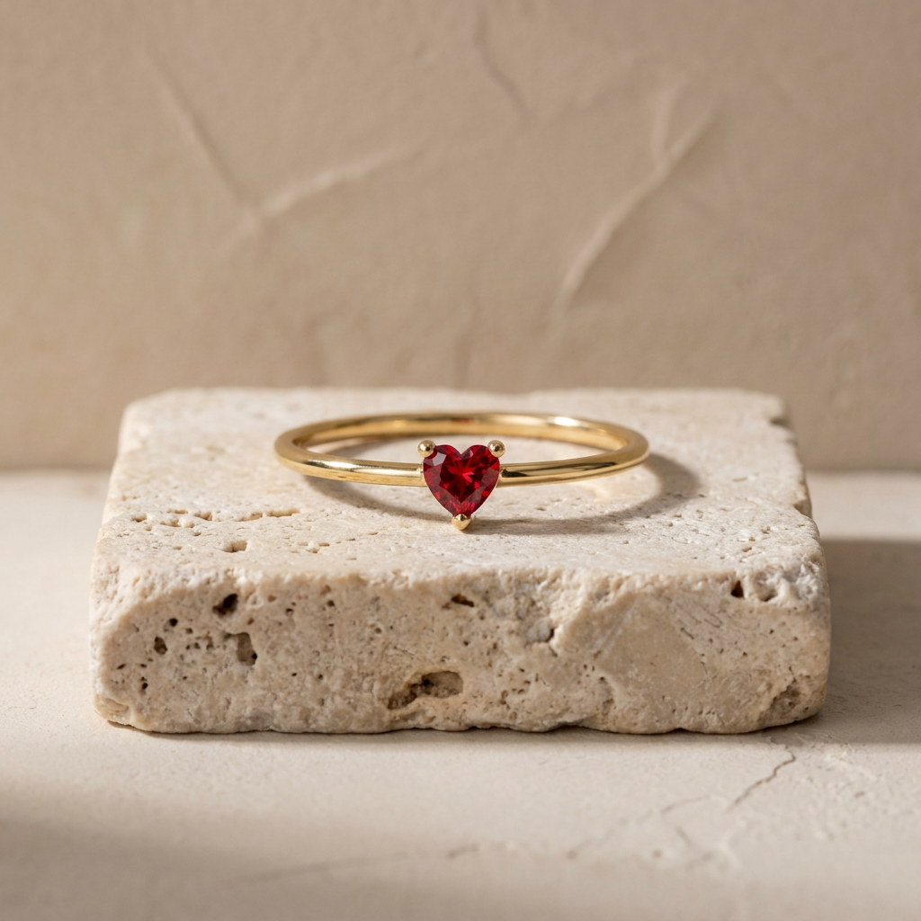 Personalized Dainty Heart Birthstone Ring