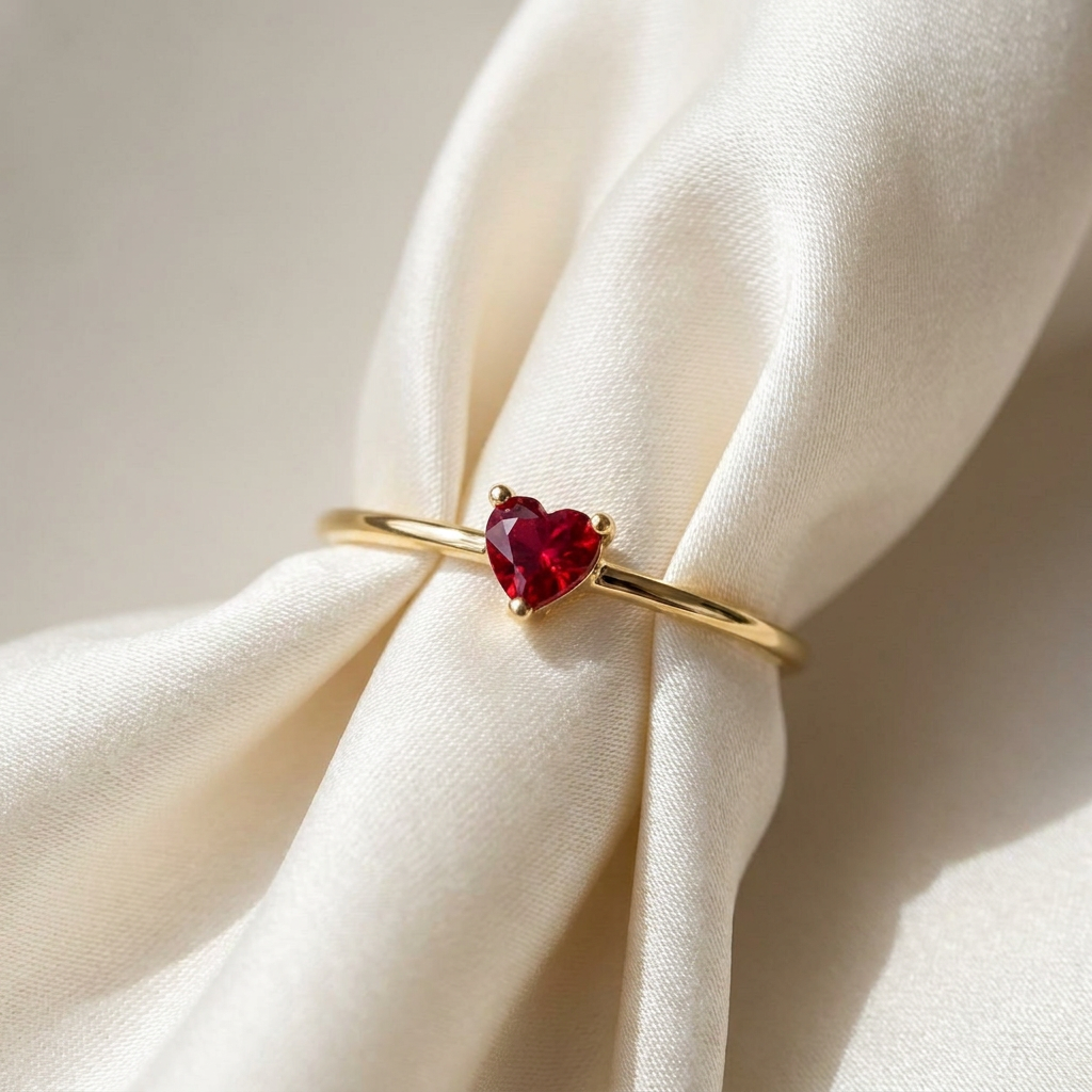 Personalized Dainty Heart Birthstone Ring