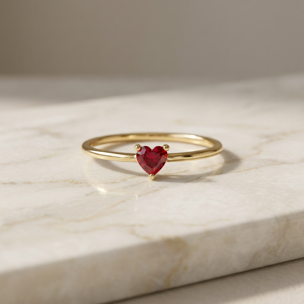 Personalized Dainty Heart Birthstone Ring